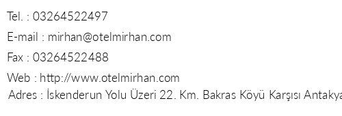 Otel Mirhan telefon numaralar, faks, e-mail, posta adresi ve iletiim bilgileri